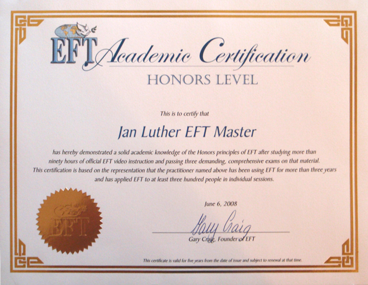 Jan Luther EFT Master Certificate Jan Luther EFT Master Certificate